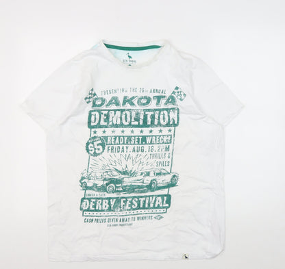 STH Shore Men's White Graphic Retro T-Shirt, L, Cotton