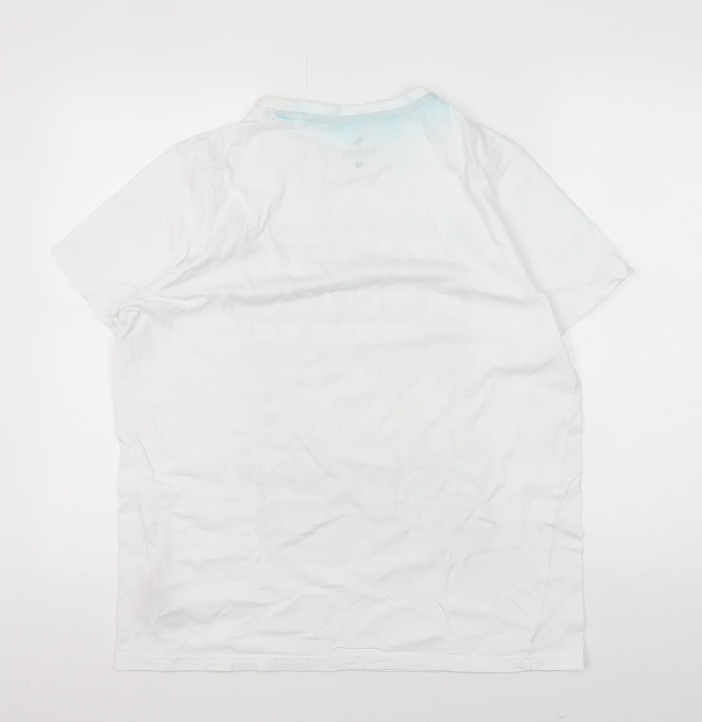 STH Shore Men's White Graphic Retro T-Shirt, L, Cotton