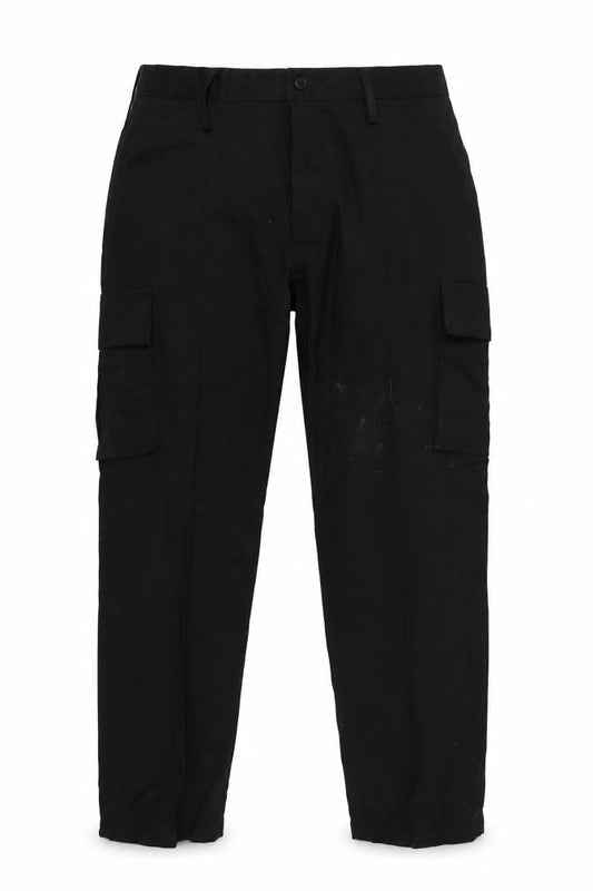 Front view of Gear unisex black cargo trousers l button pockets