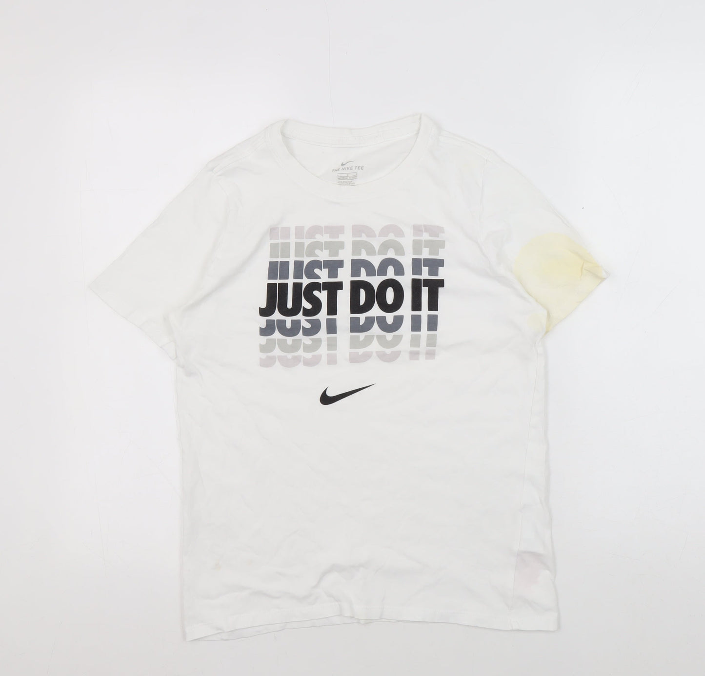 Nike Teens White Cotton T-Shirt, Size 12, Athletic Fit