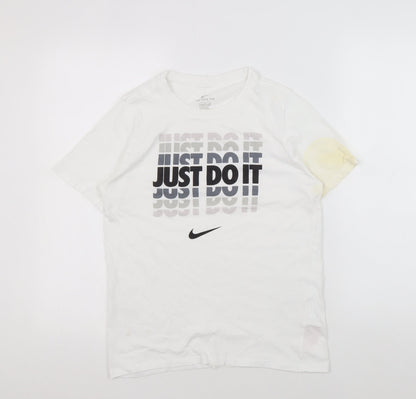Nike Teens White Cotton T-Shirt, Size 12, Athletic Fit