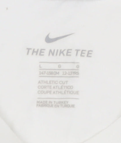 Nike Teens White Cotton T-Shirt, Size 12, Athletic Fit