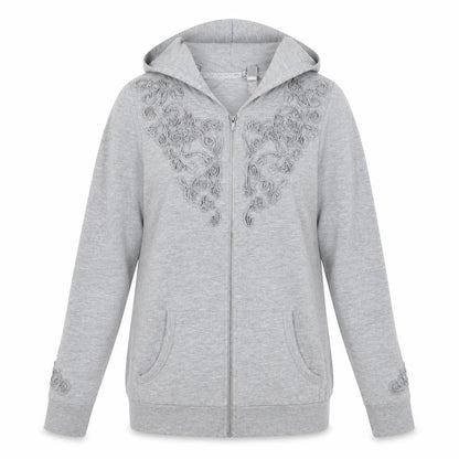 Evans Women's Grey Full Zip Hoodie with Embroidery