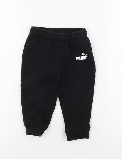 Puma Boys Black Jogger Trousers S - Activewear Cotton Blend