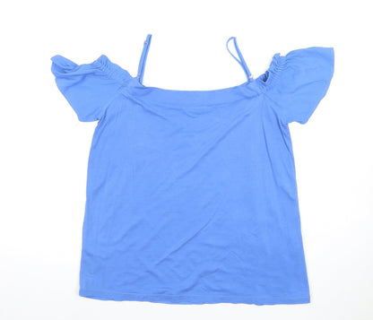 Womens UK Size M Massimo Dutti Blue Off the Shoulder Blouse