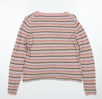 Laura Ashley Women's Pink Striped V-Neck Jumper, Size 12