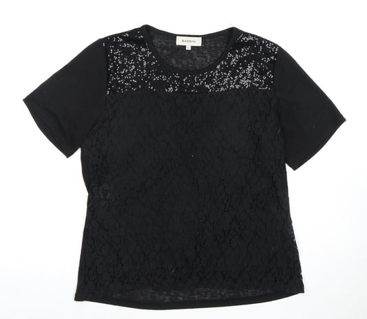 Womens UK Size L BASSINI Black Basic T-Shirt