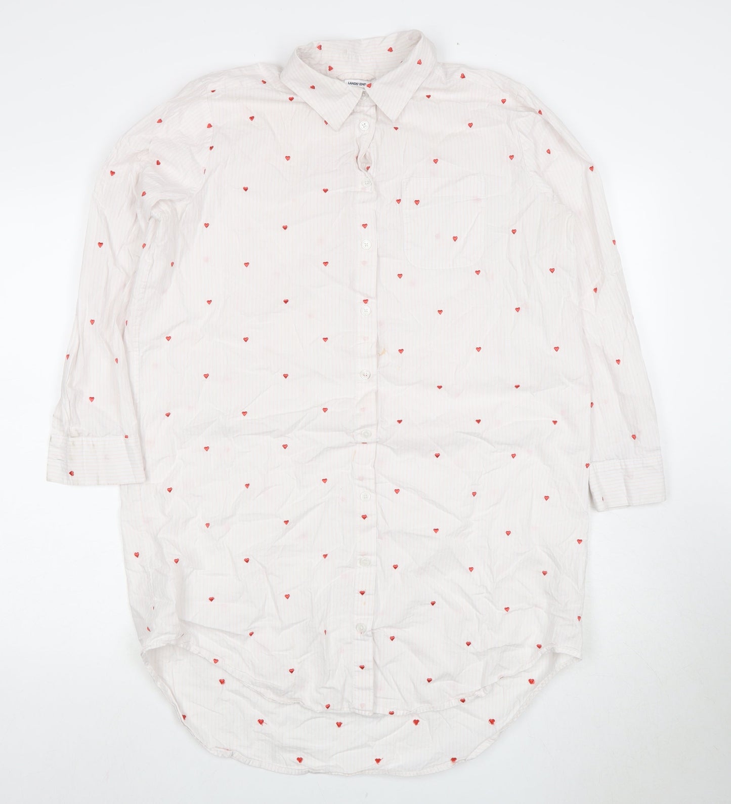 Lands' End Women's Petite White Polka Dot Shirt Dress