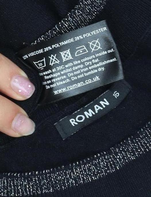 Womens UK Size 8 Roman Black Basic T-Shirt