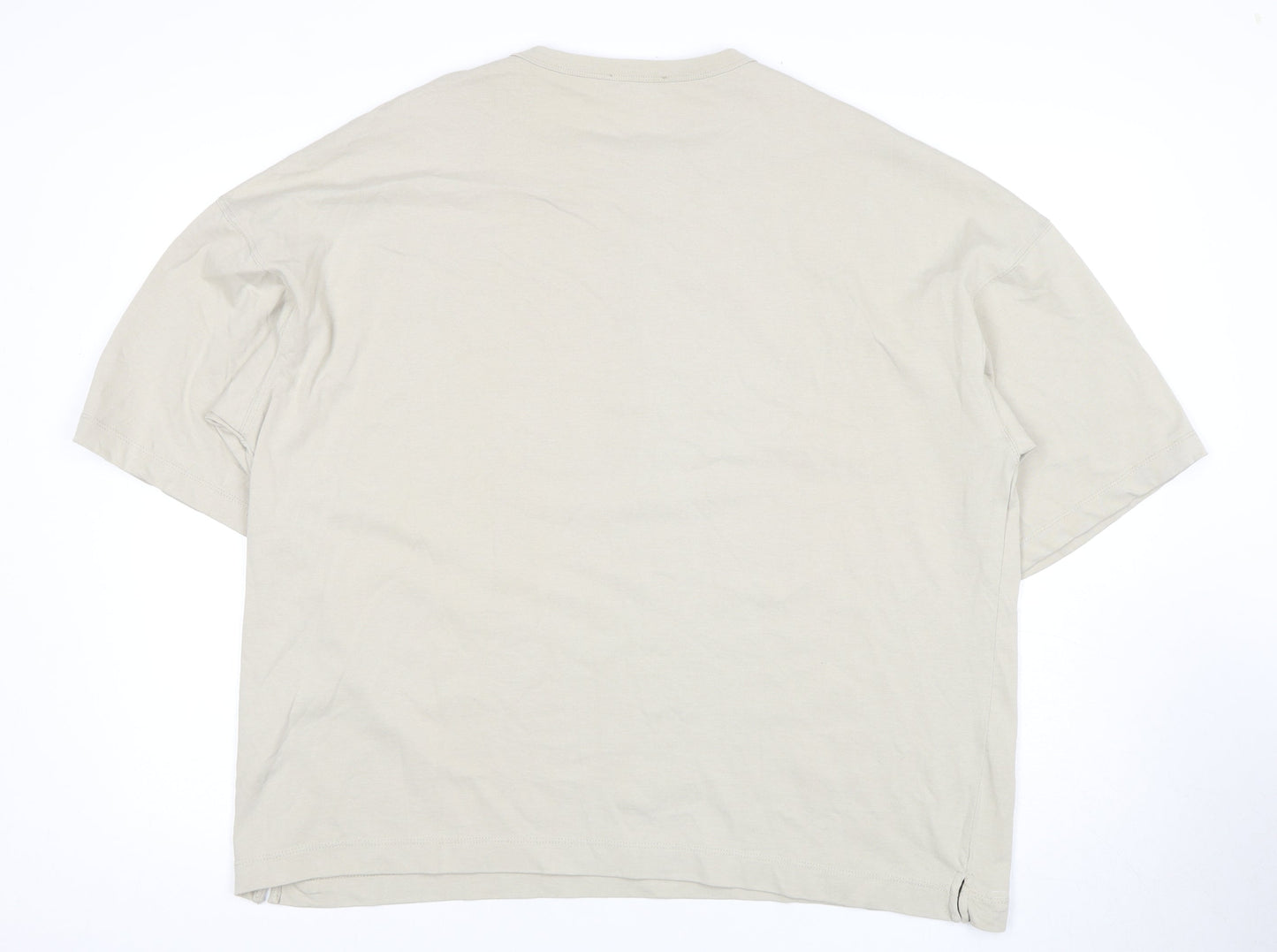 Zara Men's Beige XL Crew Neck T-Shirt, Relaxed Fit