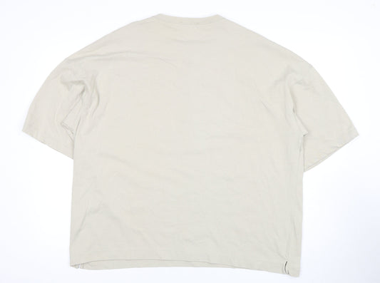 Zara Men's Beige XL Crew Neck T-Shirt, Relaxed Fit