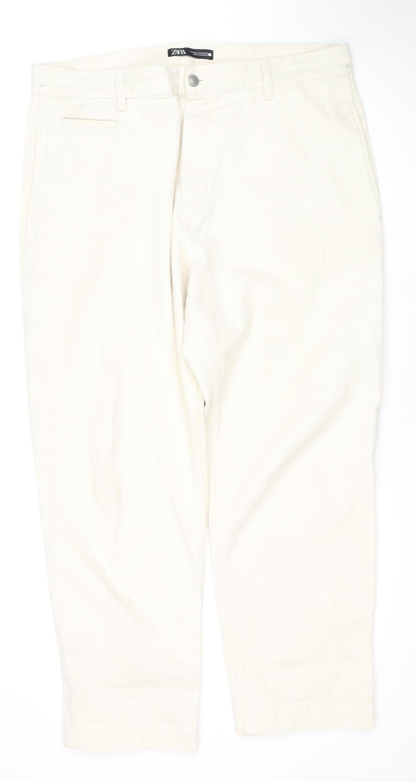 ZARA Men's Beige Denim Jeans, Size 34, Button Closure