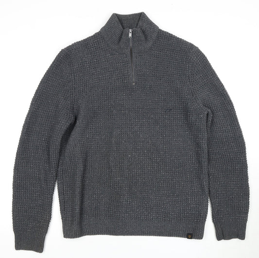 Next Men's Grey Full Zip Jumper, Size L, High Neck, Casual