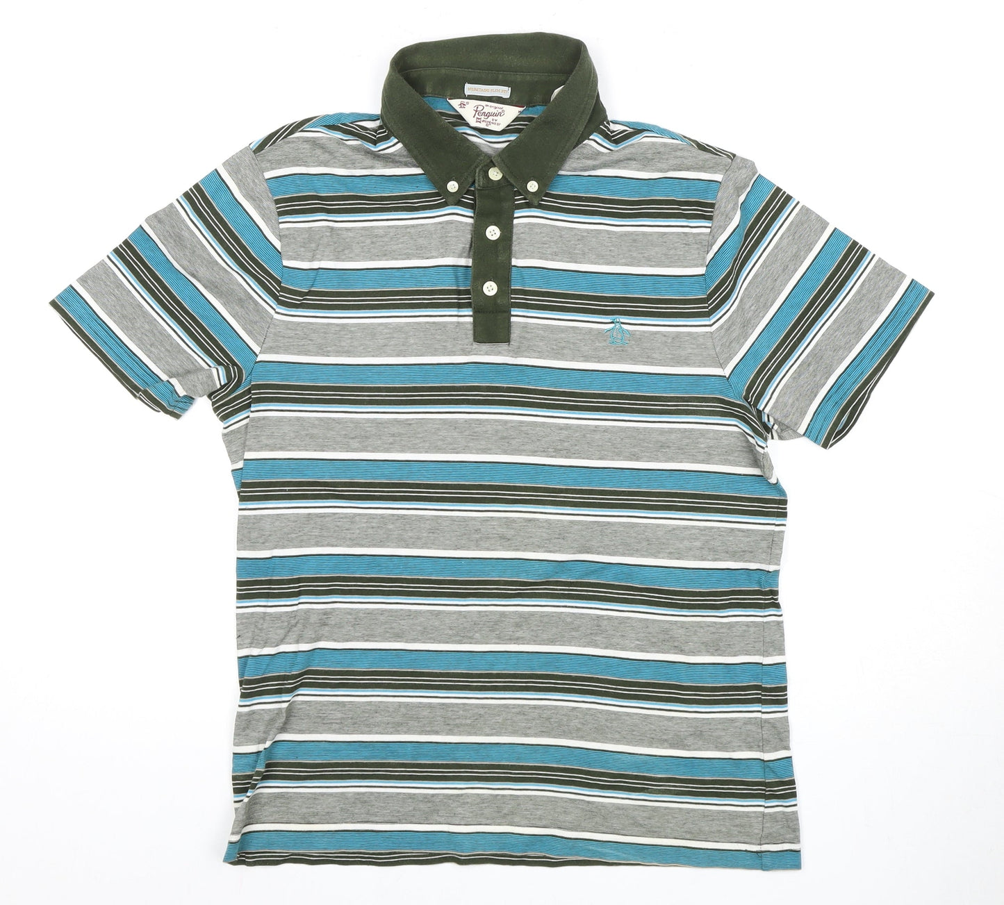 Original Penguin Men's Green Striped Slim Polo - M