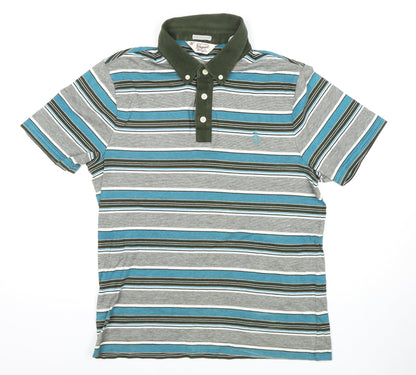 Original Penguin Men's Green Striped Slim Polo - M