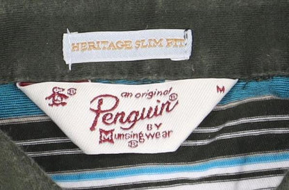 Original Penguin Men's Green Striped Slim Polo - M