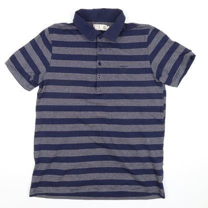 Firetrap Men's Blue Striped Polo Shirt M