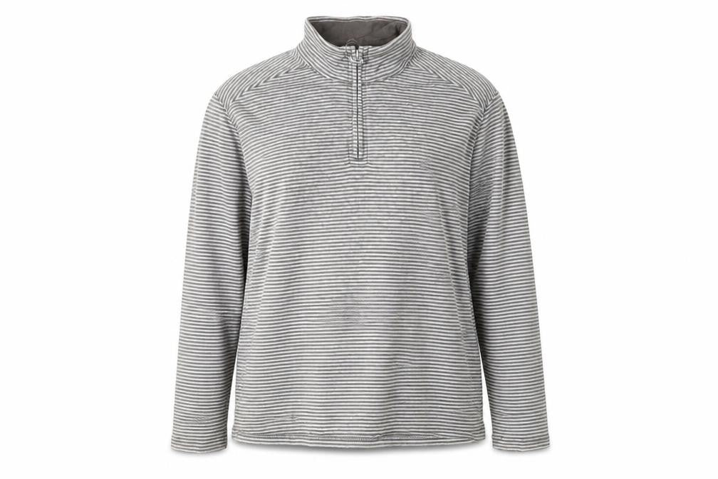 Front view of Lands' End unisex adults grey striped pullover sweatshirt xl