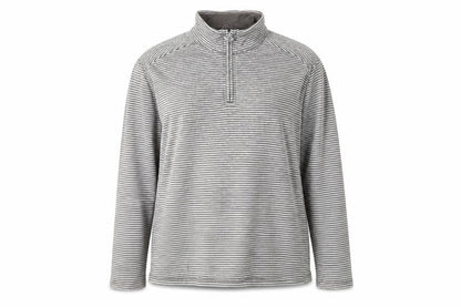 Front view of Lands' End unisex adults grey striped pullover sweatshirt xl