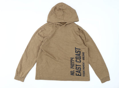 H&M Boys Brown Pullover Hoodie, Size 14 Years, Graphic Print