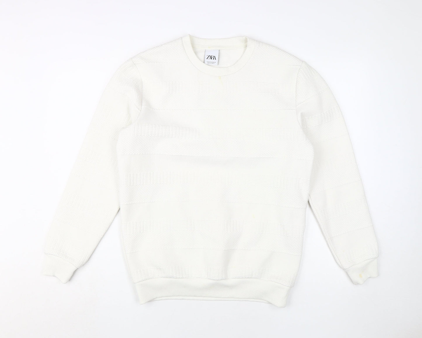 Zara Men's White Pullover Sweatshirt M - Stylish Knit