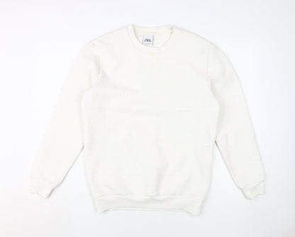 Zara Men's White Pullover Sweatshirt M - Stylish Knit