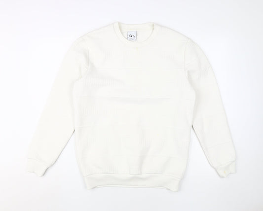 Zara Men's White Pullover Sweatshirt M - Stylish Knit