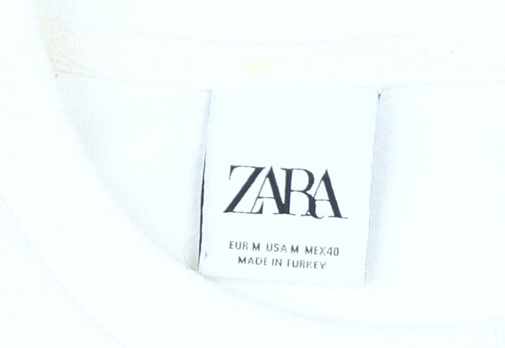 Zara Men's White Pullover Sweatshirt M - Stylish Knit