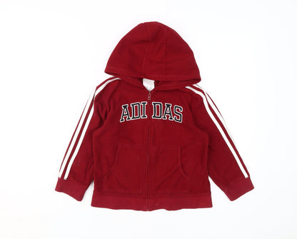 Adidas Boys Red Full Zip Hoodie - Size 5 Years