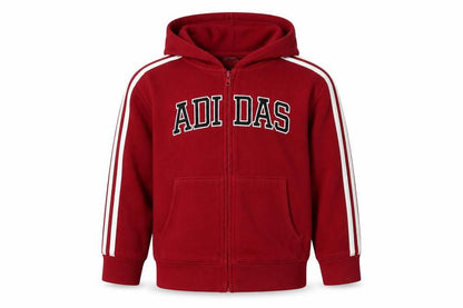 Front view of Adidas boys’ red full zip hoodie -, size 5, years