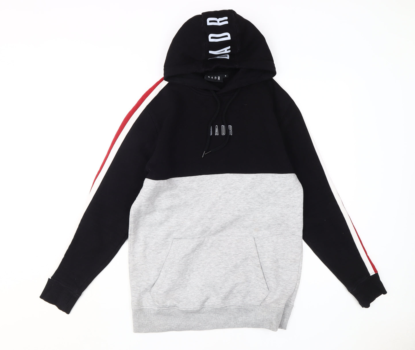 BADR Men's Black & Grey Pullover Hoodie, Size S, Logo Accent