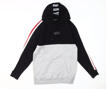 BADR Men's Black & Grey Pullover Hoodie, Size S, Logo Accent