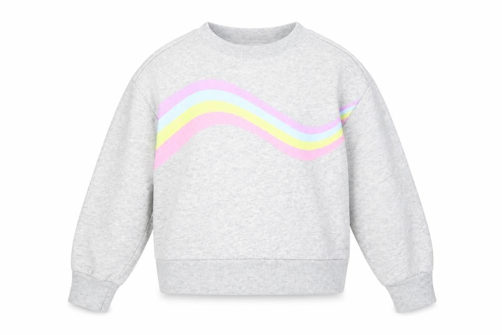 Front view of Gap Kids Grey Rainbow Sweatshirt, girls’ l, pullover style