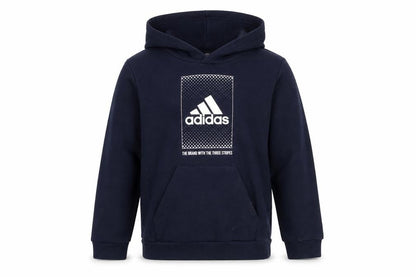 Front view of Adidas boys’ blue pullover hoodie 11-12 years with logo