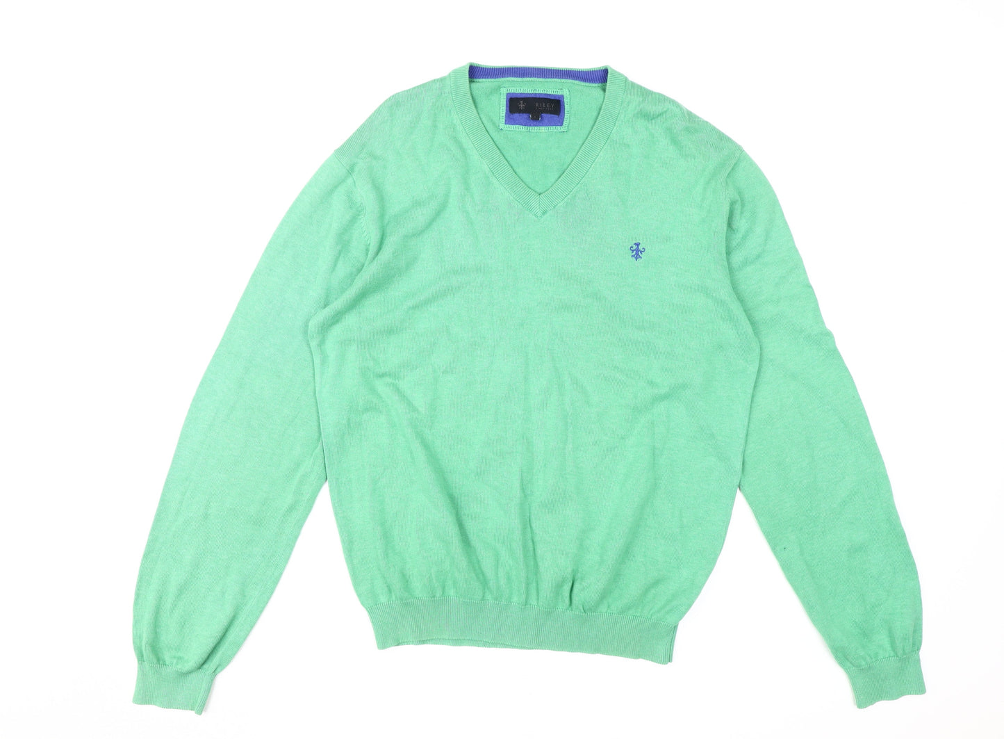 Riley Men's Green V-Neck Pullover Jumper Size L