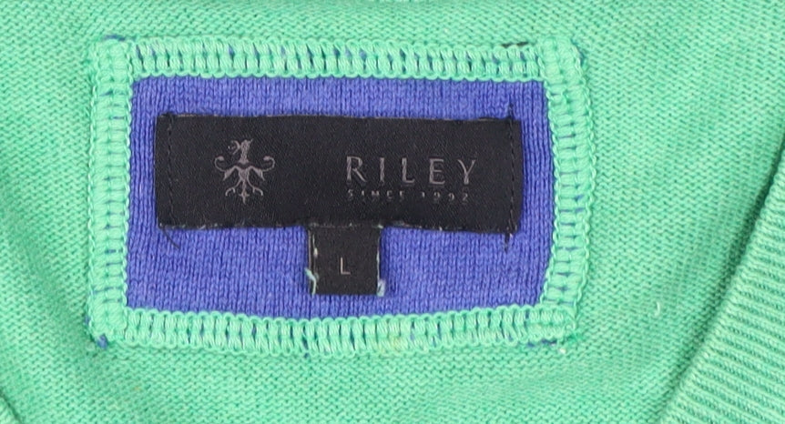 Riley Men's Green V-Neck Pullover Jumper Size L