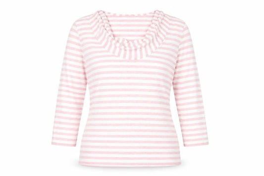 Phase Eight Women's Pink Striped T-Shirt, Size 14, Cowl Neck