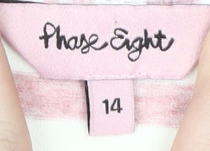 Phase Eight Women's Pink Striped T-Shirt, Size 14, Cowl Neck