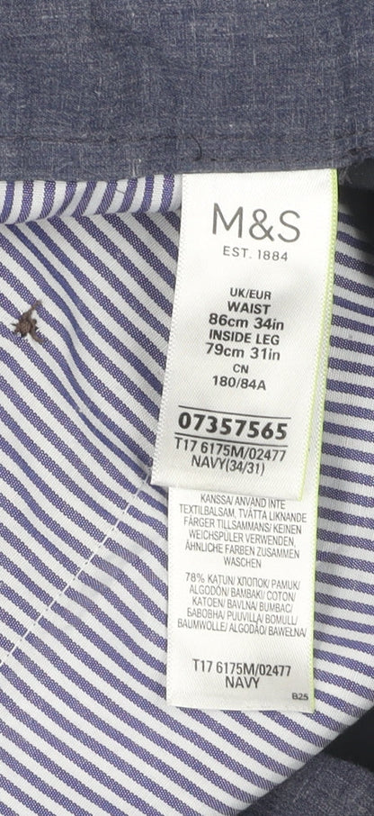 Marks and Spencer Men's Blue Trousers, Size 34, Straight Fit
