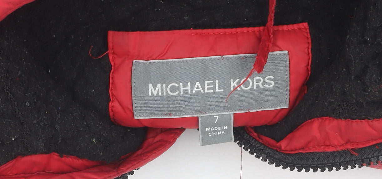 Michael Kors Boys Red Puffer Jacket - Size 7 Hooded Quilted Coat