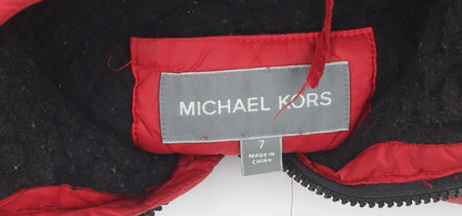 Michael Kors Boys Red Puffer Jacket - Size 7 Hooded Quilted Coat