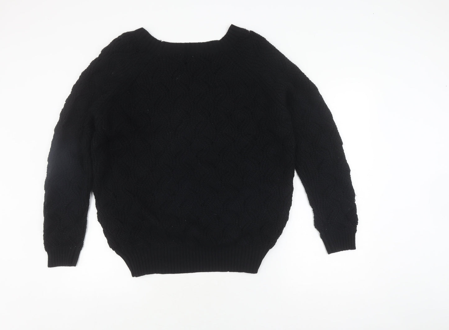 Jumpo Women's Black Cable-Knit Acrylic Pullover Jumper, Size L