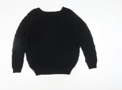 Jumpo Women's Black Cable-Knit Acrylic Pullover Jumper, Size L