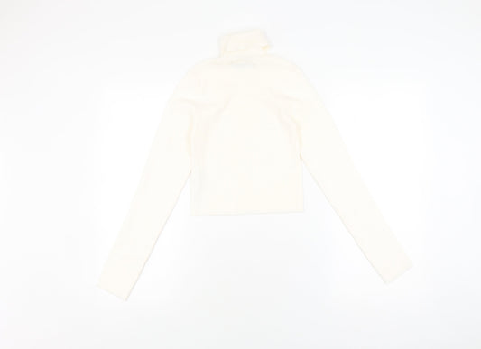 Bershka Women's Ivory Cropped Roll Neck Top S