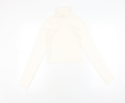 Bershka Women's Ivory Cropped Roll Neck Top S