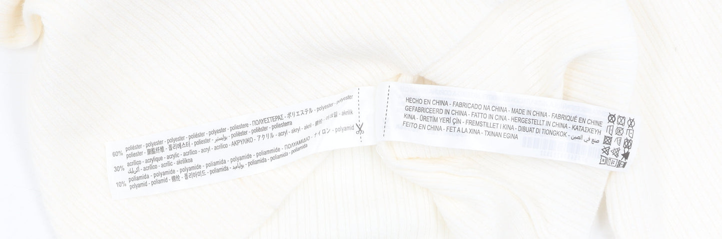 Womens UK Size S Bershka Ivory Cropped T-Shirt