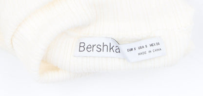 Womens UK Size S Bershka Ivory Cropped T-Shirt