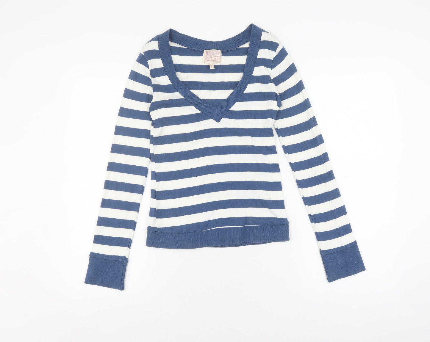 Bershka Women's Blue Striped T-Shirt - Size M