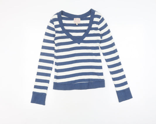 Bershka Women's Blue Striped T-Shirt - Size M