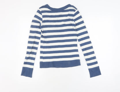 Bershka Women's Blue Striped T-Shirt - Size M